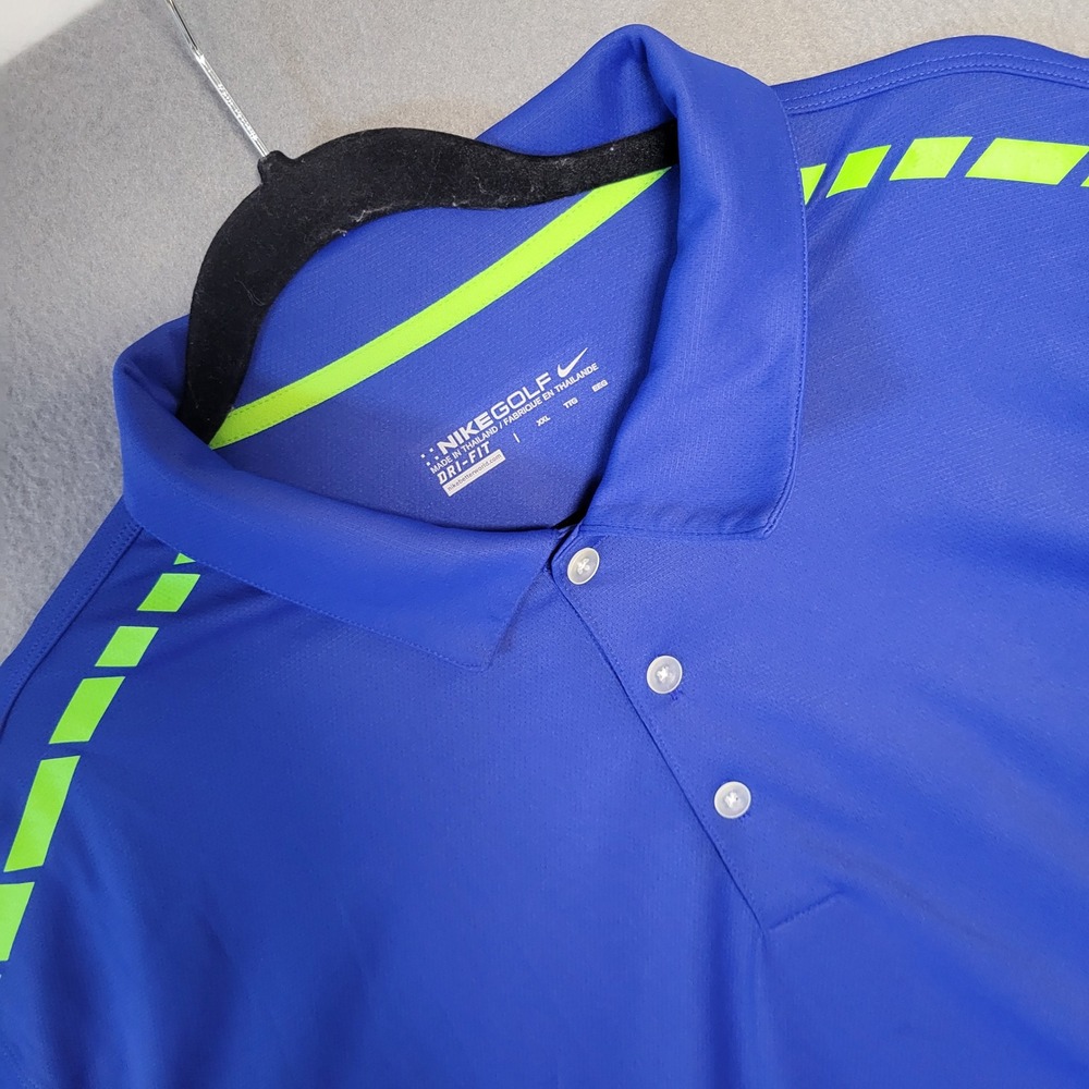 Nike Golf Mens XXL Dri-FIT Polo Shirt Blue Neon Green Embroidered Short Sleeve
